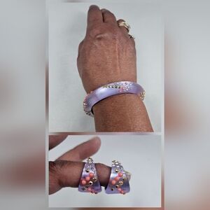Alexis Bittar Mauve Lucite Coral/Crystal Bracelet & Matching Pierced Earrings